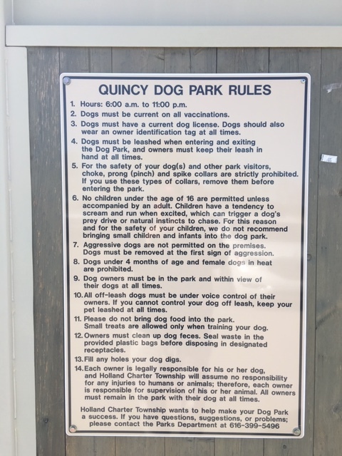 Quincy Dog Park Rules